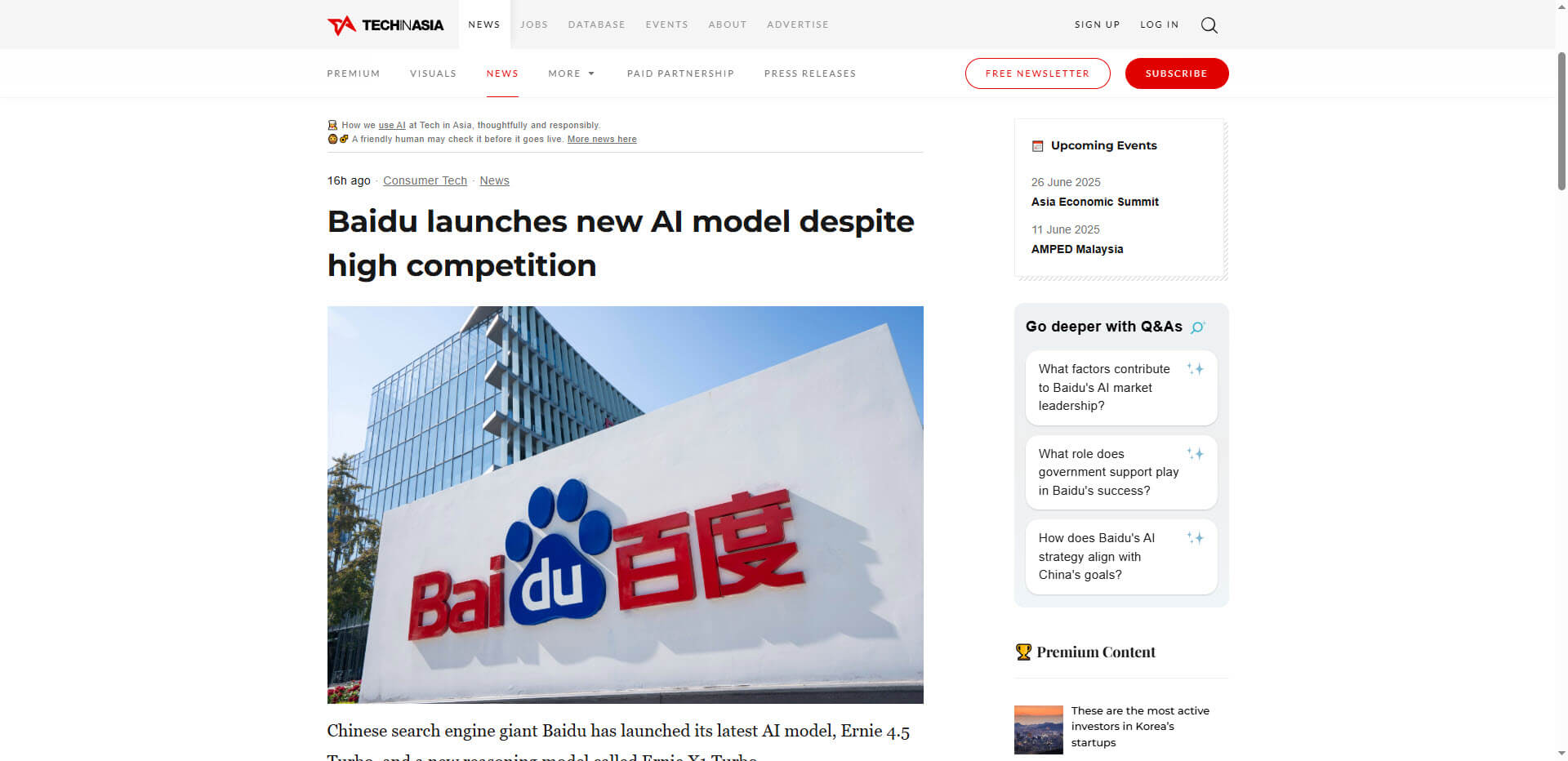 Baidu launches new AI model despite high competition
