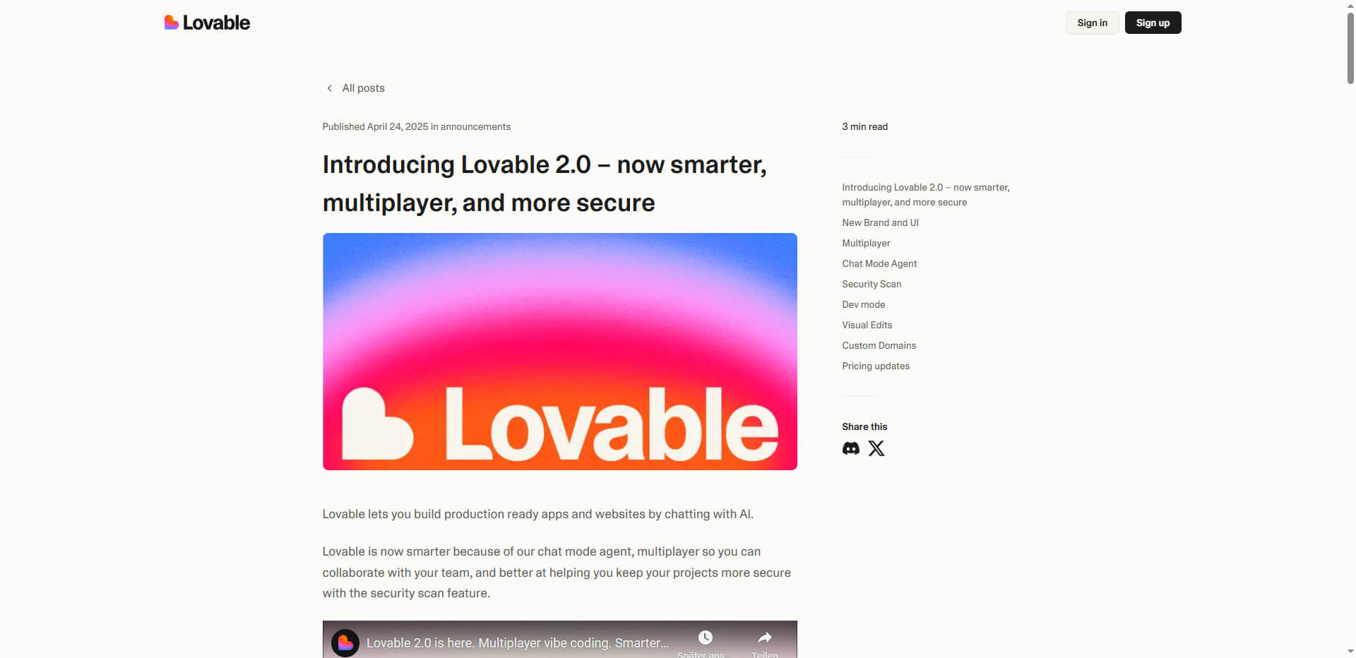 Introducing Lovable 2.0 – now smarter, multiplayer, and more secure