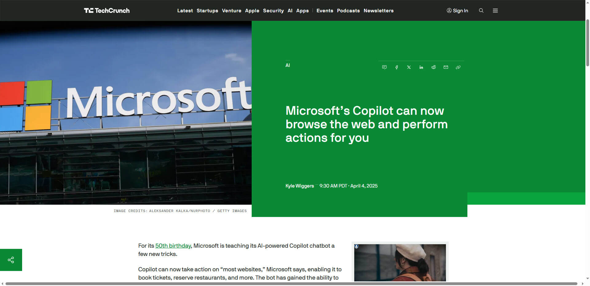 Microsoft Copilot webbrowsing and actions