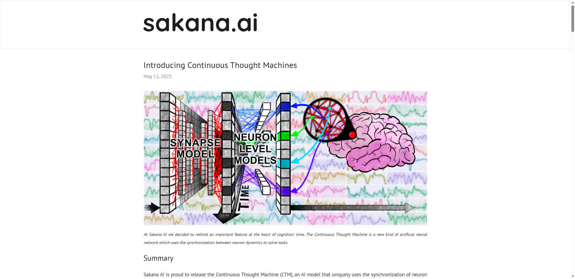 Sakana Introducing Continuous Thought Machines