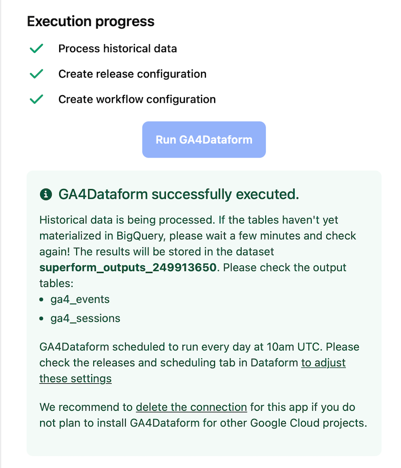 Installation von GA4Dataform, Schritt 3