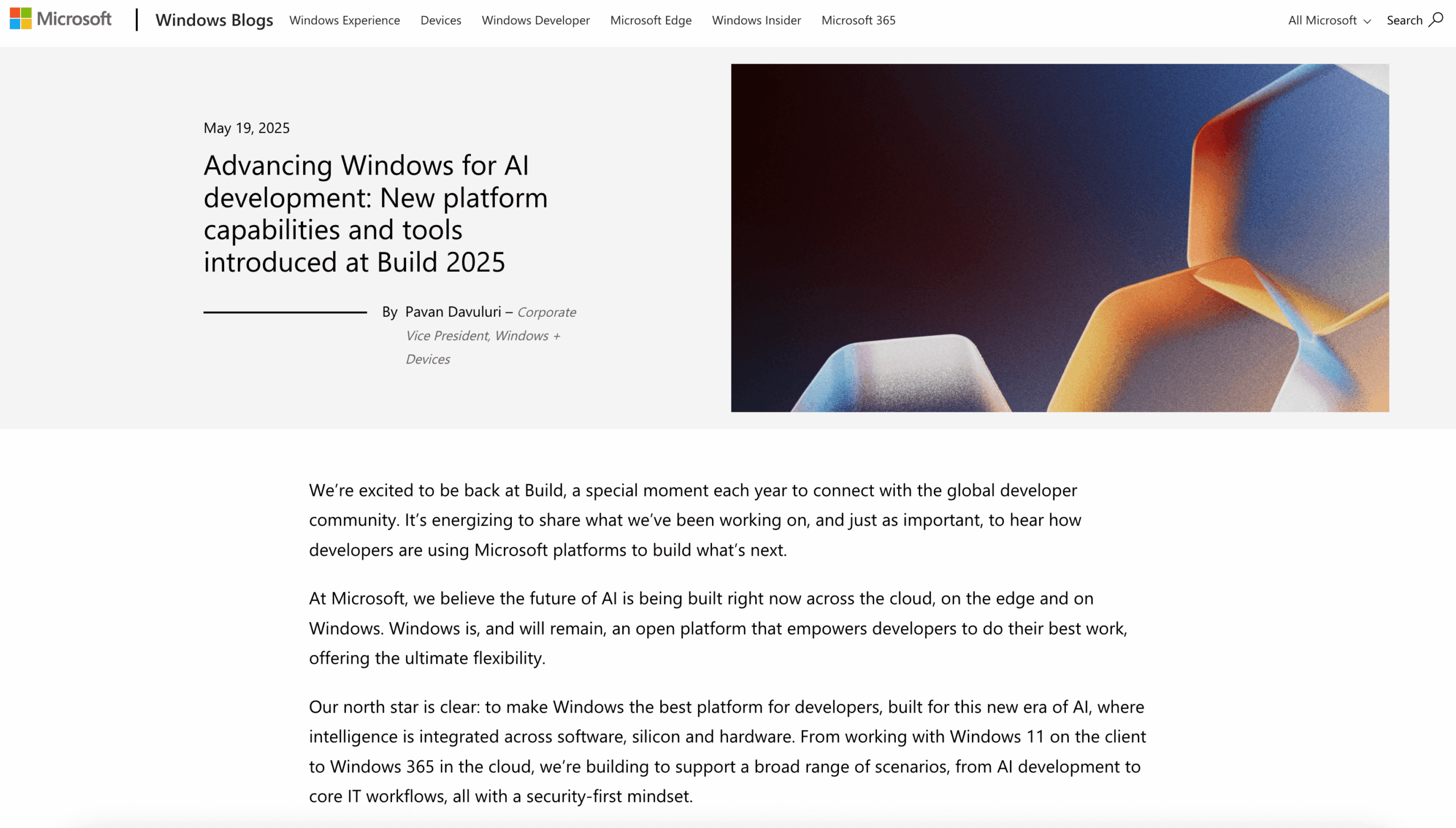 Advancing Windows for AI developmen - New platform capabilities and tools introduced at Build 2025