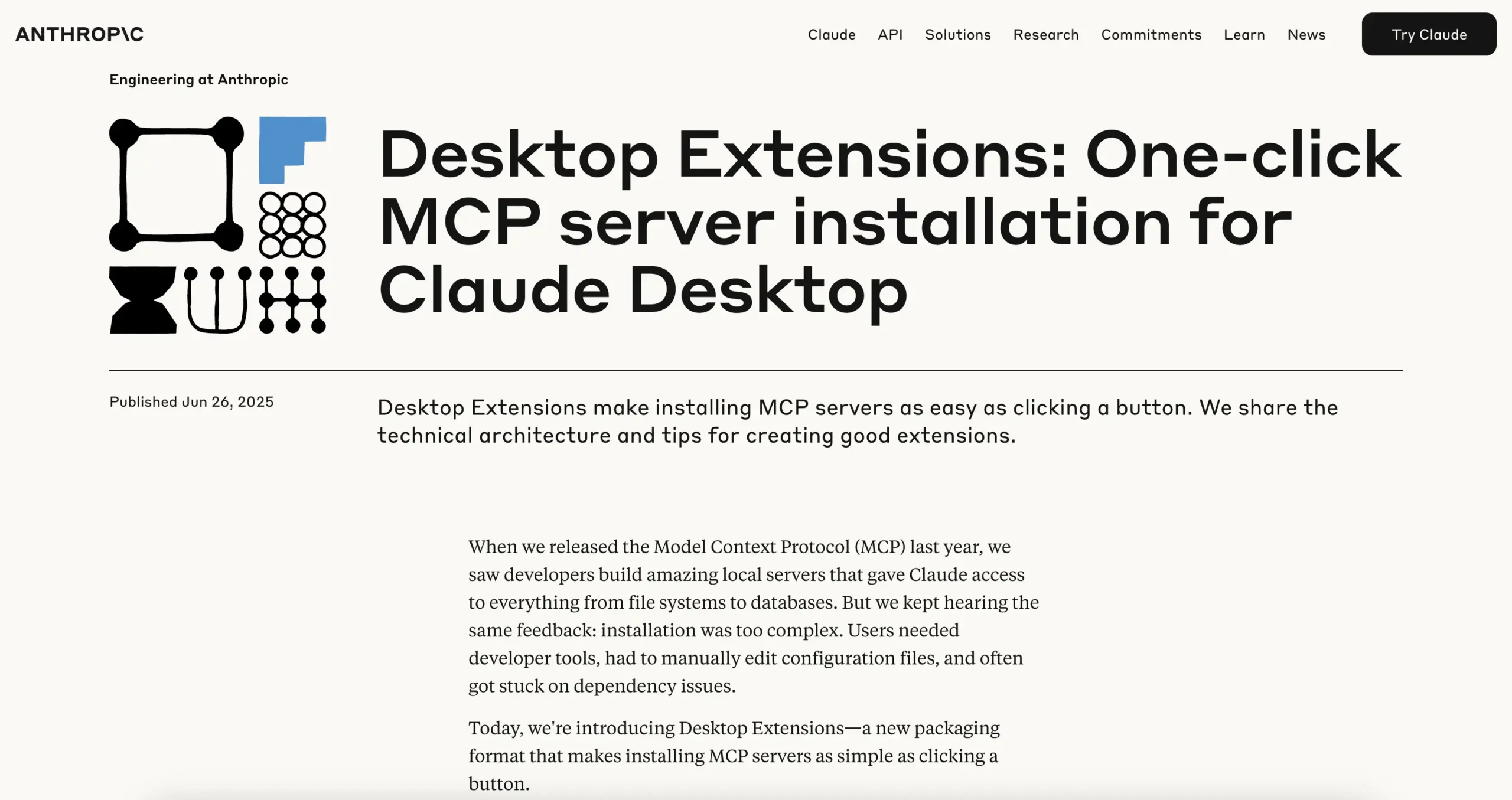Desktop Extensions: One-click MCP server installation for Claude Desktop
