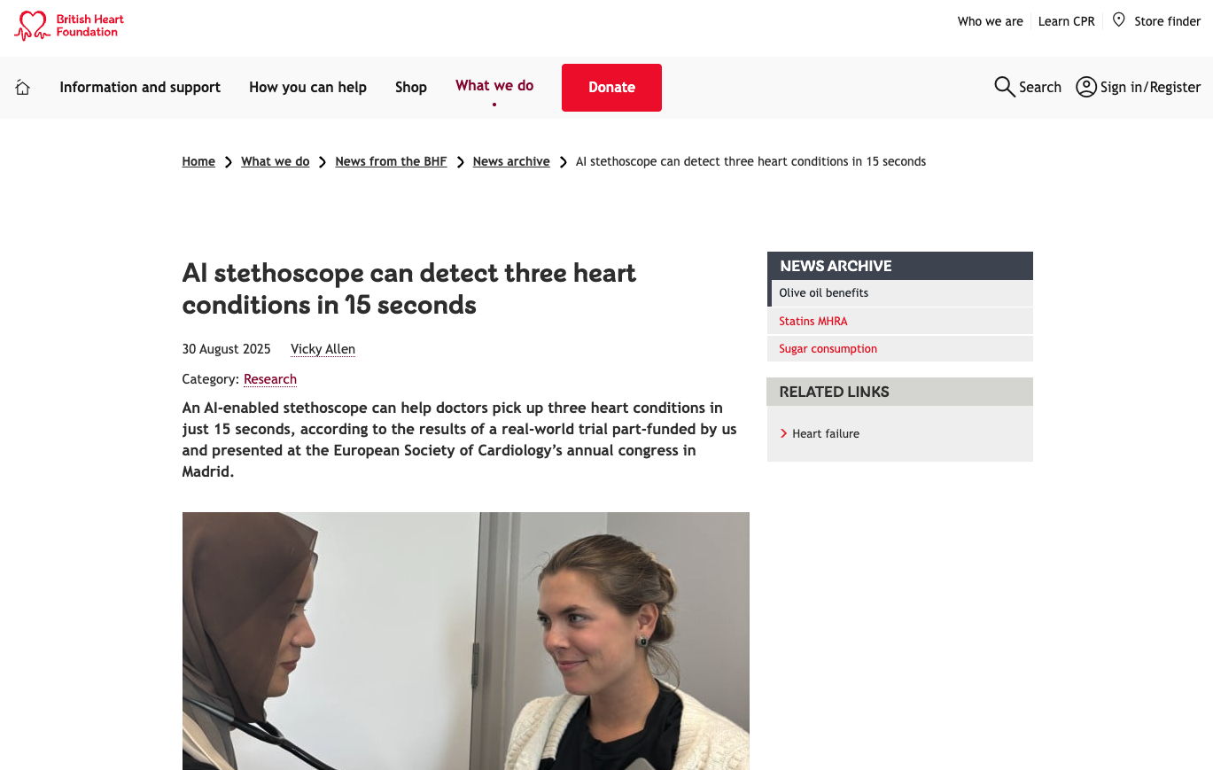 KI-Stethoskope erkennen Herzkrankheiten in 15 Sekunden – Studie mit 1,5 Mio. Patienten