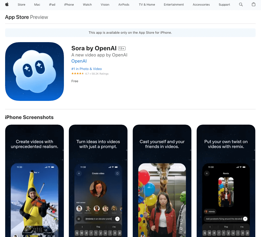 Sora 2 im AppStore