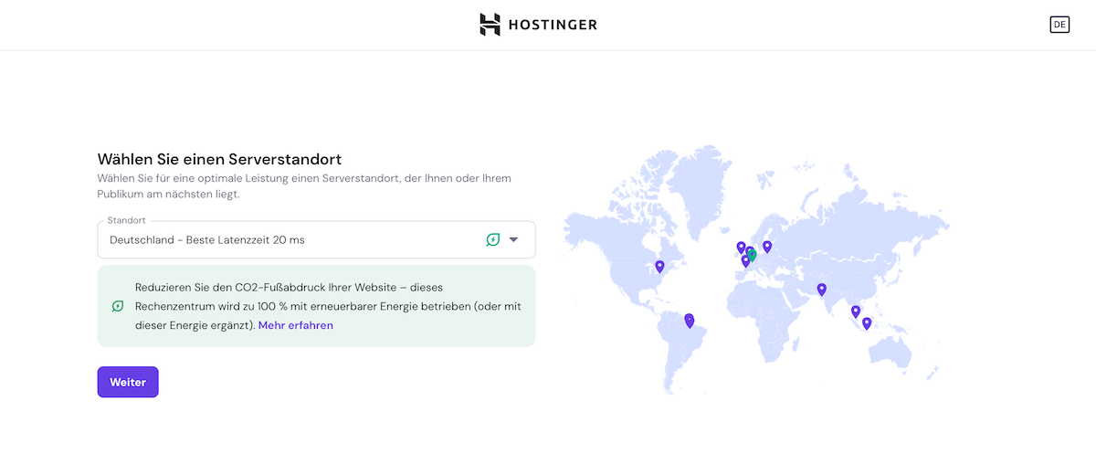 Eigener Server mit Serverstandort Deutschland, Europa bei Hostinger