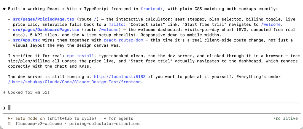 Claude Code Bestaetigung nach dem Bauen und Testen des React-Frontends