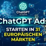 AI: bild zu: ChatGPT Ads starten in 31 europäischen Märkten. eher generell, großer text "ChatGPT Ads" + europa kontour im hintergrund