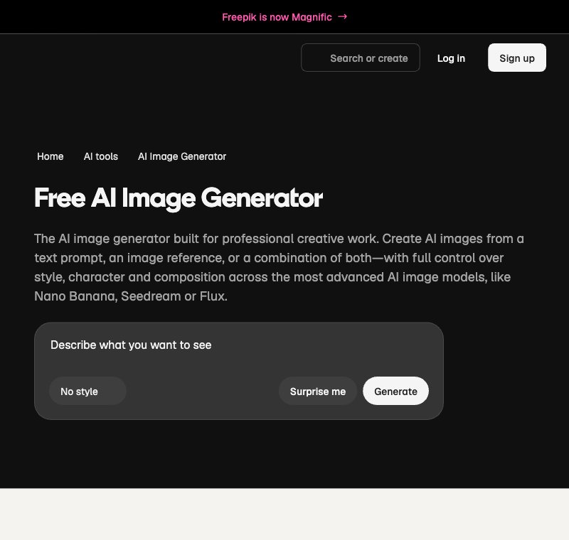Oberfläche des Magnific AI Image Generators (ehemals Freepik AI)