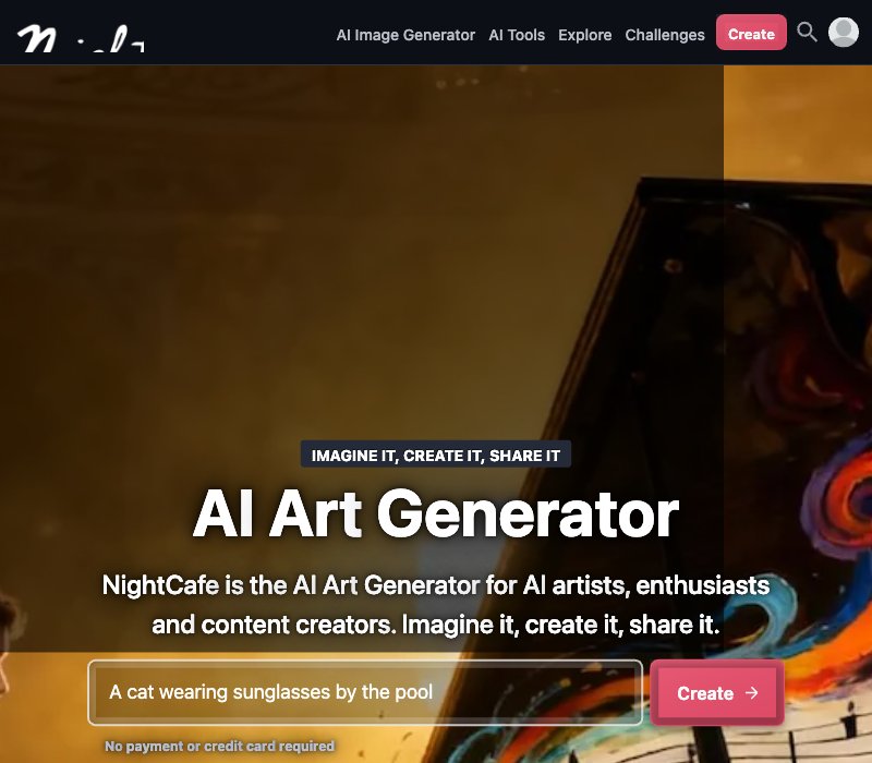 Startseite und Prompt-Eingabe von NightCafe