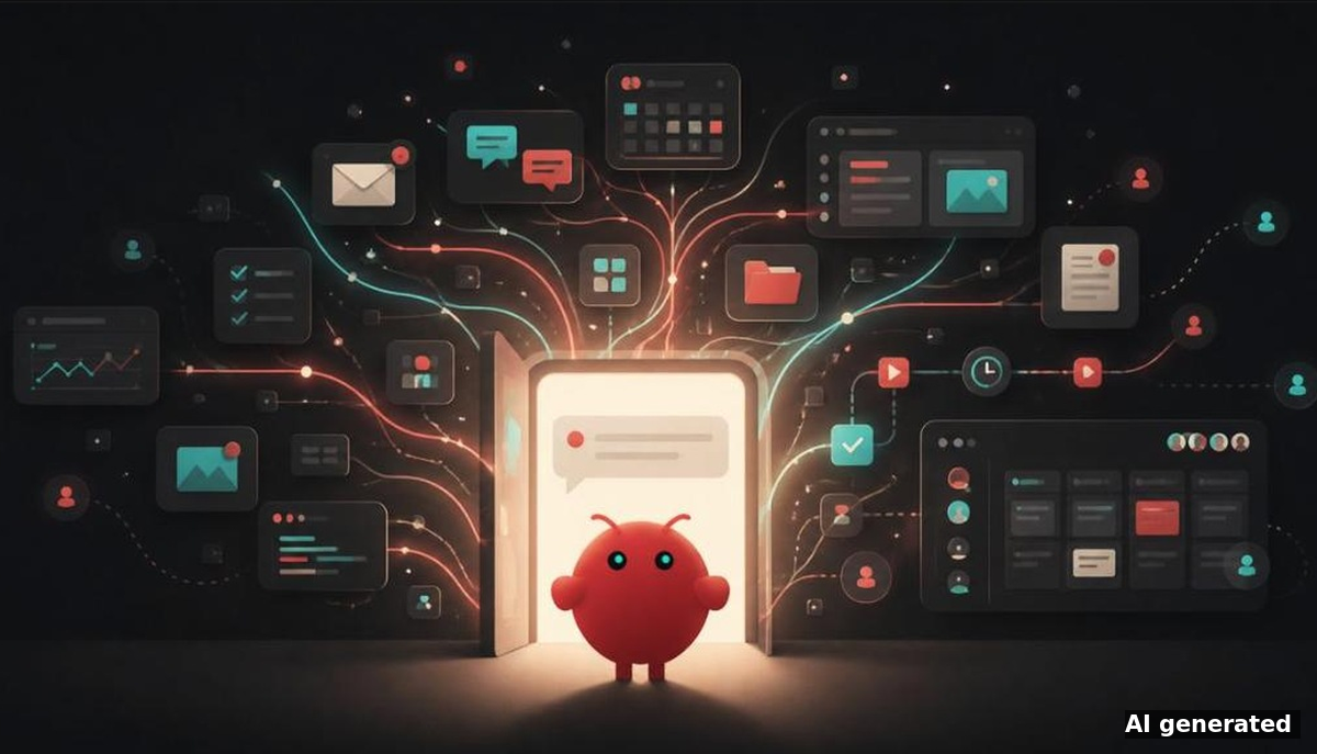 OpenClaw 2.0 Illustration: Ein KI-Agent verbindet Inbox, Kalender, Chat und Team-Tools