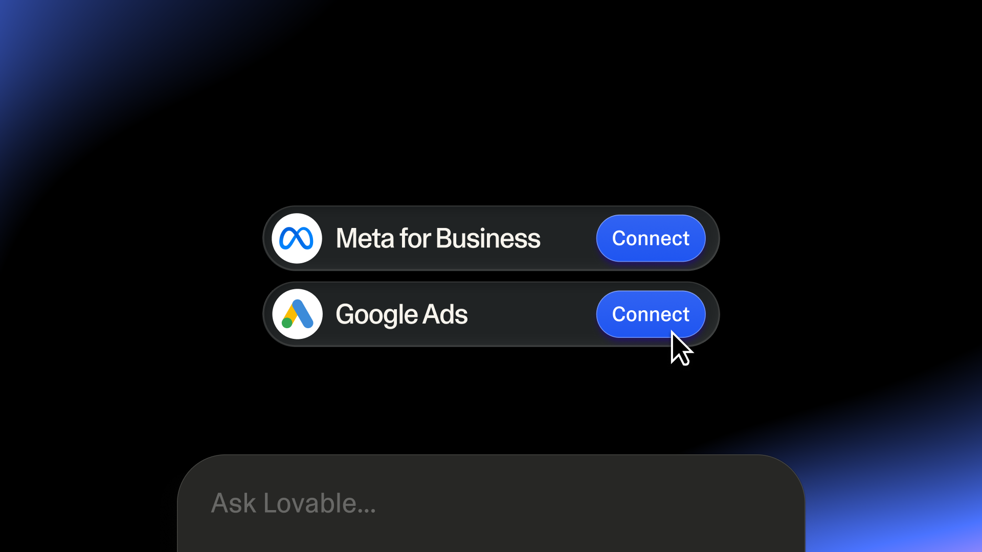 Lovable Growth Tools: Google Ads und Meta for Business per Connector verbinden