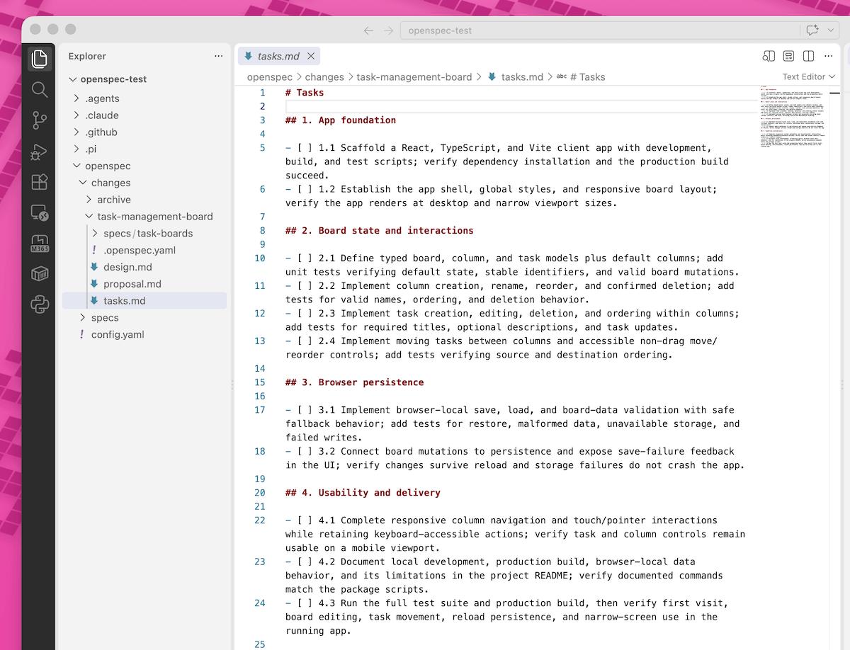 OpenSpec tasks.md als Checkliste der Implementierungsschritte